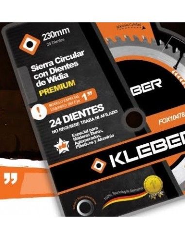 Sierra   Circular  230 Mm  X   24  Dientes  D. Wi. Eje 1" C/ Bujes 7/8 Y 5/8  -  " Kleber "