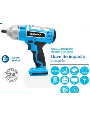 Llave   De    Impacto  1/2"  Inalambrica * Ion Litio   500 Nm " Gamma " No Incluye Bat Y Cargador