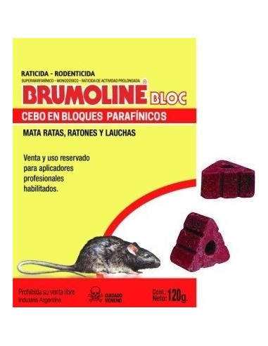 Raticida   " Brumoline  Bloc "   Blister  120 Grs  ( 5 * 24 Gr )