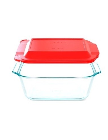 Fuente Rectangular Deep Con Tapa Roja - 2,5 L   " Pyrex "  20 Cm × 20 Cm × 7 Cm