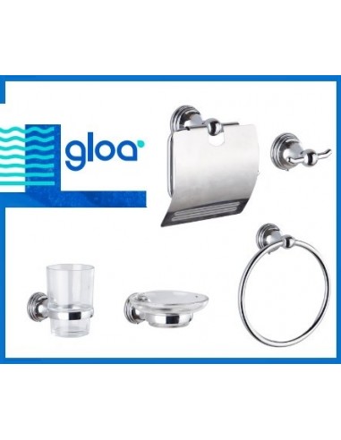 Accesorios  De  Baño      Kit 5  Piezas  Acero + Vaso Vidrio  " Salvinia - Gloa "