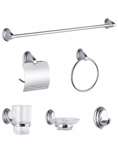 Accesorios  De  Baño      Kit 6  Piezas  Acero + Vaso Vidrio  " Drava - Gloa "