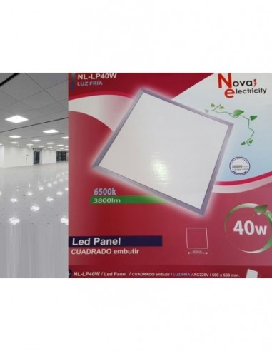 Luminaria   Panel Led  40 W  350 W    Cuadrado    Embutir  " Nova "   600* 600 Cm 50000 Hs. Luz Dia