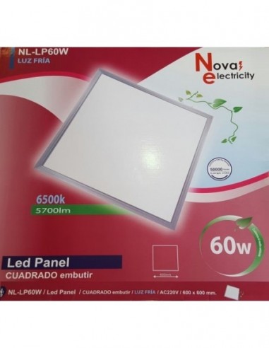 Luminaria   Panel Led  60 W  450 W    Cuadrado    Embutir  " Nova "   600* 600 Cm 50000 Hs. Luz Dia