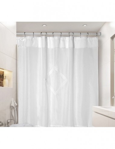 Cortinas  Para   Baño   Estampada Blanco   Con  Ganchos Y Protector