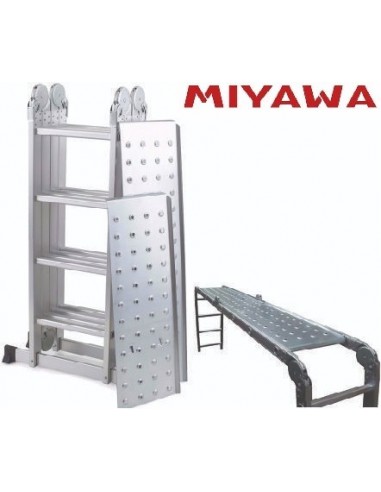 Escalera   Aluminio   Multiproposito   Con  Plataforma  16 Esc  4,44 Mt  6 Fun  150 Kg  "  Miyawa "   Peso 15 Kg